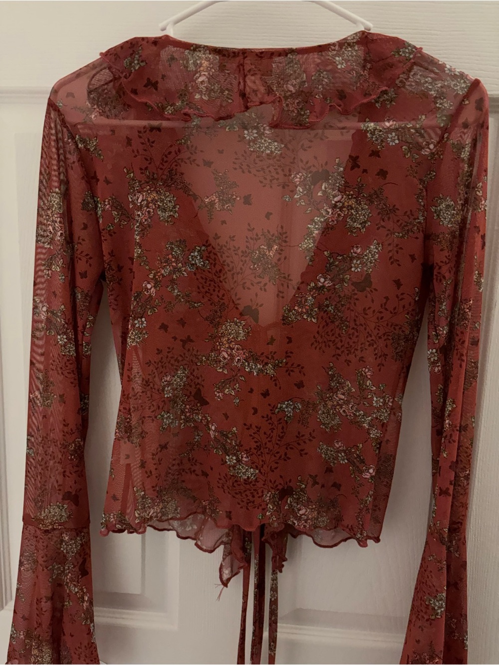 Rust Floral Ruffle Tie-Front Blouse - Picture 2 of 5